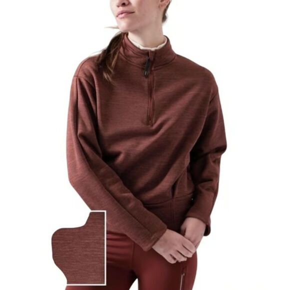 Athleta Altitude Polartec Half Zip Sweatshirt Women's Large Mahogany Heather NWT - Picture 1 of 12